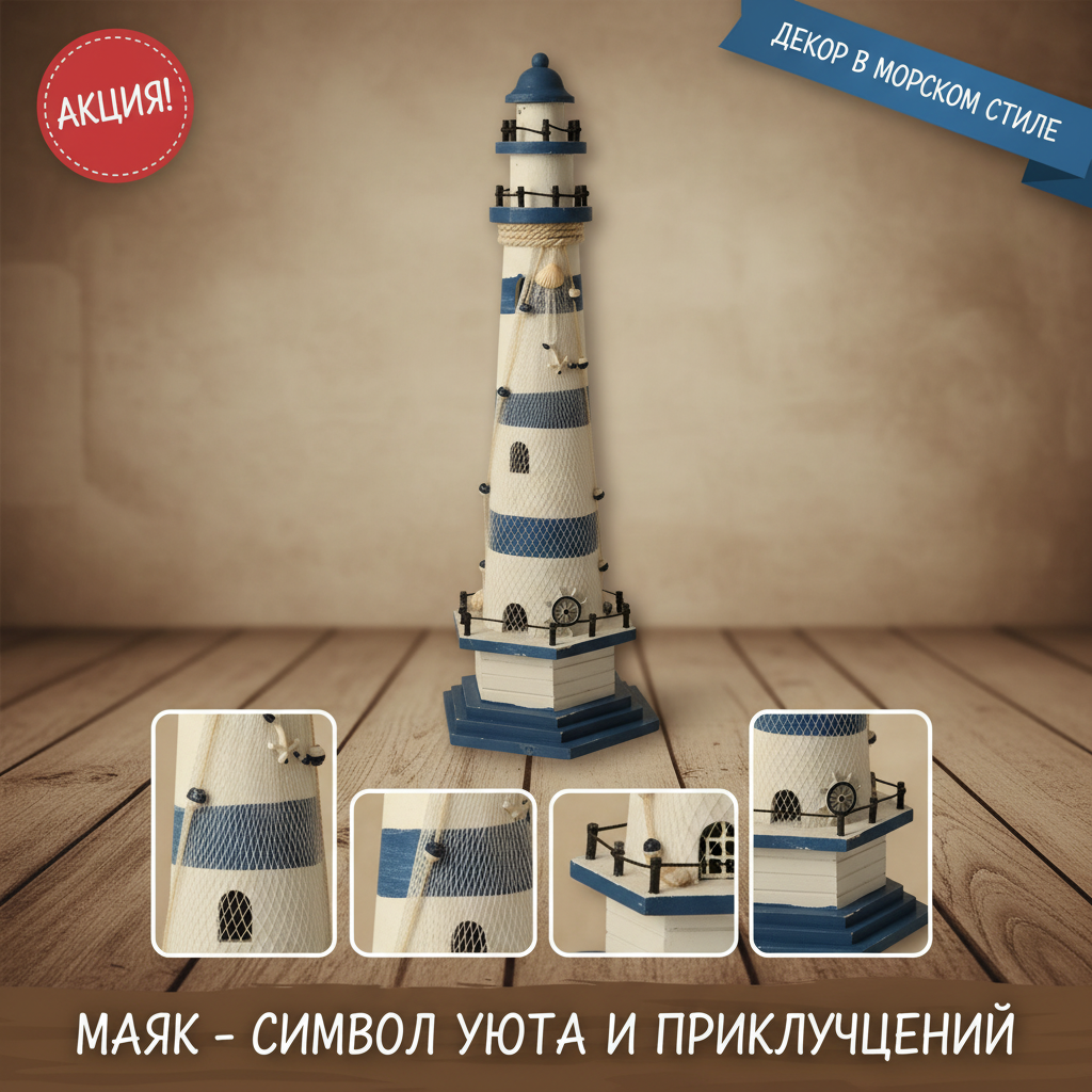 Декоративный морской маяк 57 5 см синий АБС пластик подарок 4892291551