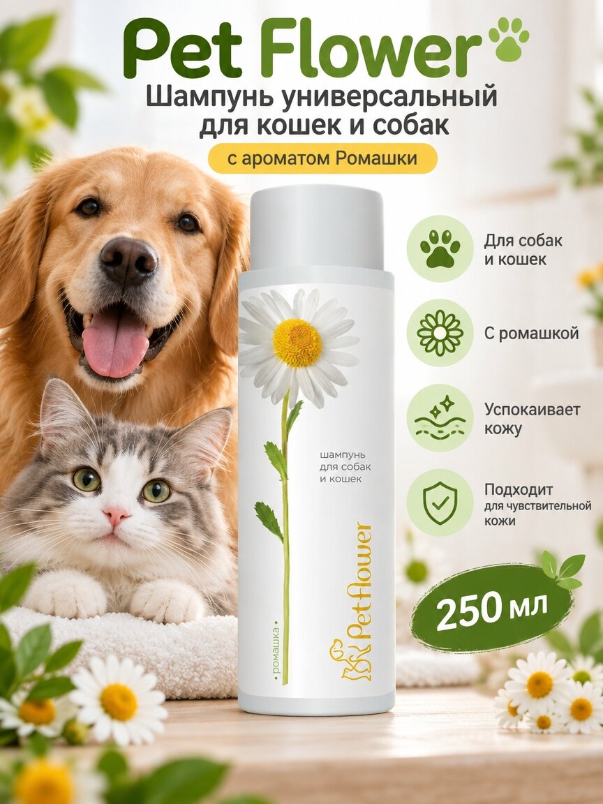 Pet Flower шампунь универсальный для кошек и собак с ароматом Ромашки 250 мл
