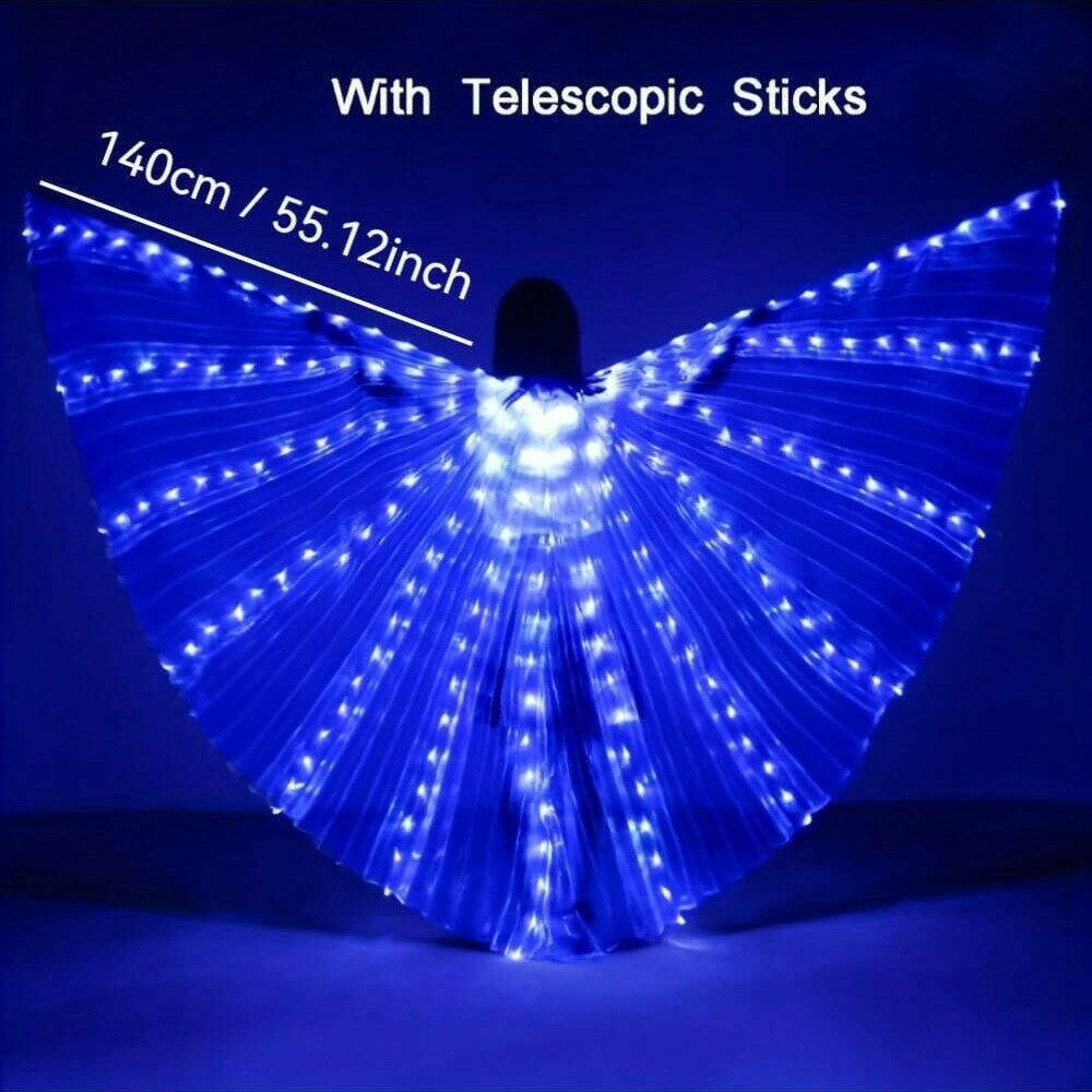Светящиеся в темноте крылья ангела LED плащ на Хэллоуин, косплей, танцы, сценический костюм, синий, размер L