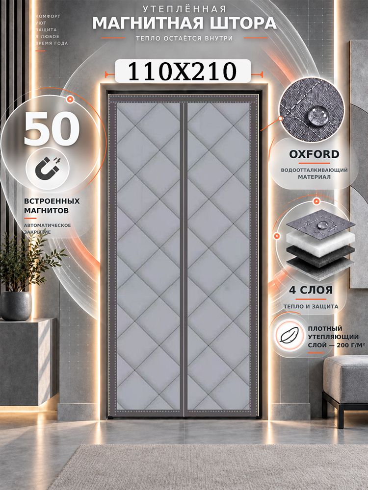 Занавеска на дверь 110x210 см темно-серый
