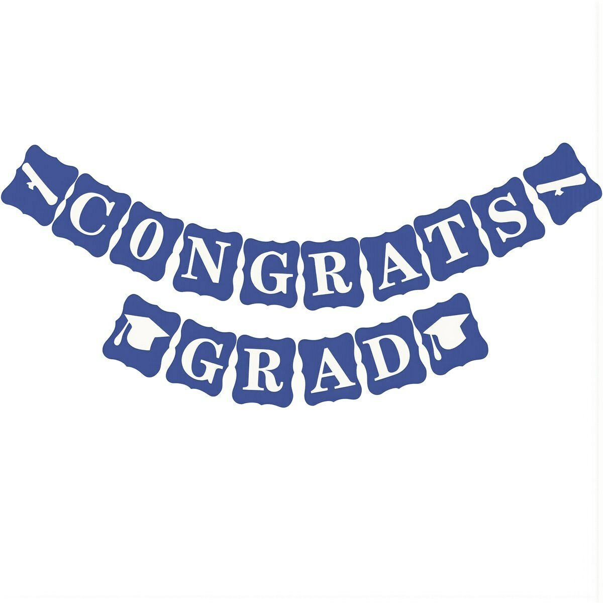 Праздничный декор для выпускного с надписью Congrats Grad синий белый цвет бумажный 3 метра 16 деталей комплект, Синие-белые вывески для выпускного