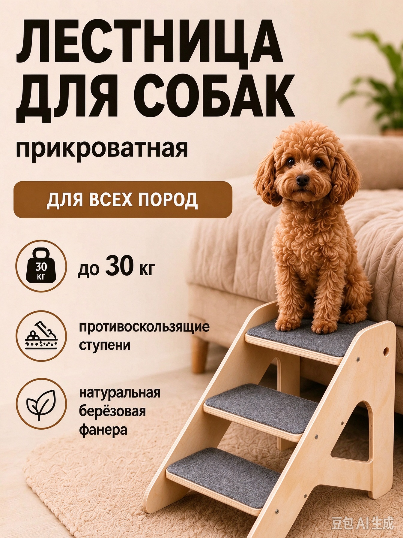 Лестница для собак прикроватная, лесенка для маленьких, кошек, средних пород