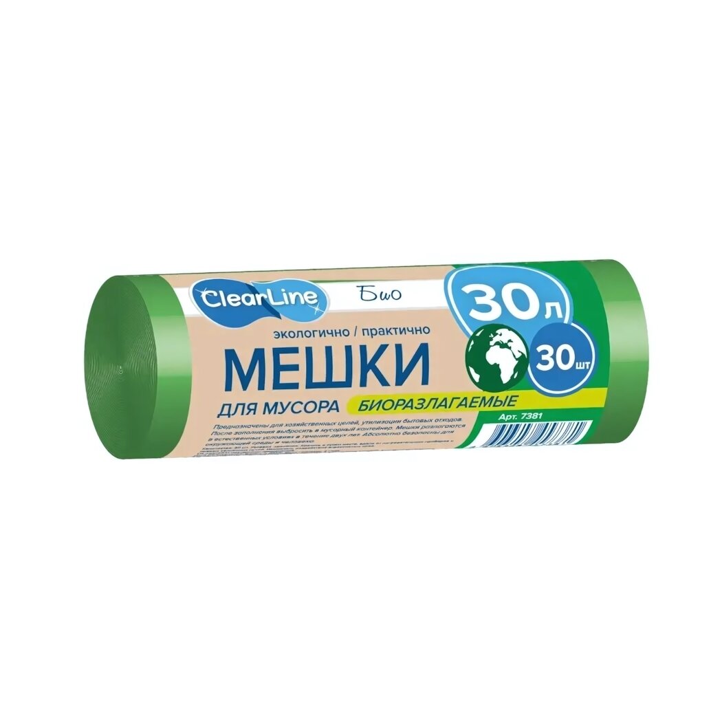 Мешки для мусора «Clear Line» биоразлагаемые, 30л/30шт, зеленые, полиэтилен