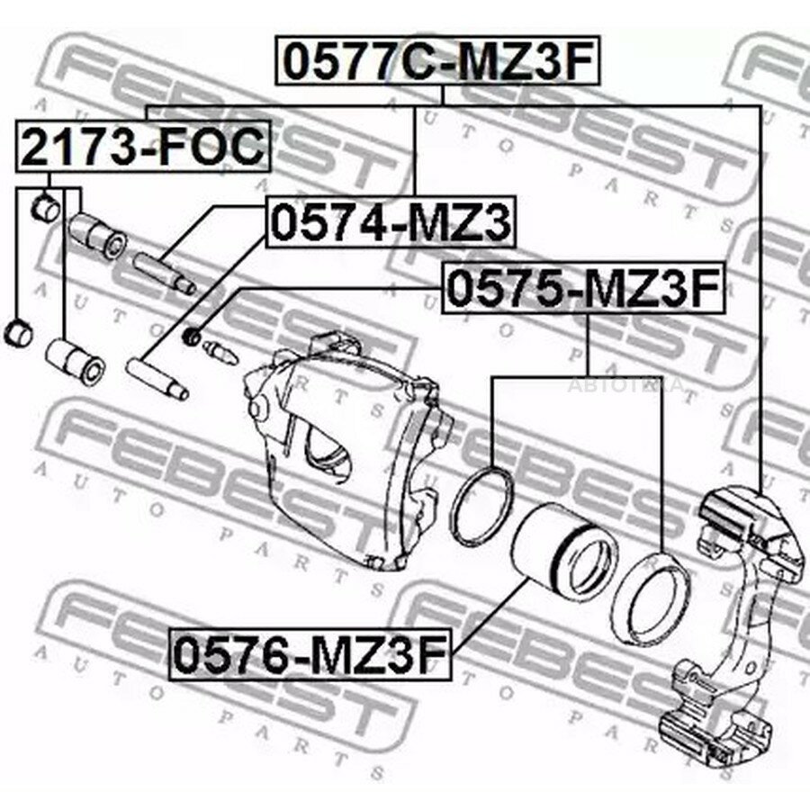 Скоба переднего тормозного суппорта (комплект) MAZDA 3 BK 2003-2011 [GEN] FEBEST 0577CMZ3F
