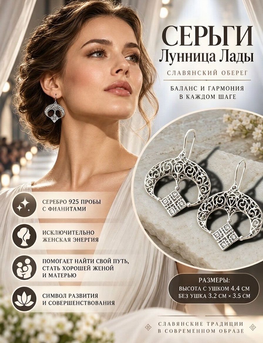 Серьги серебро, 925 проба, родирование, фианит