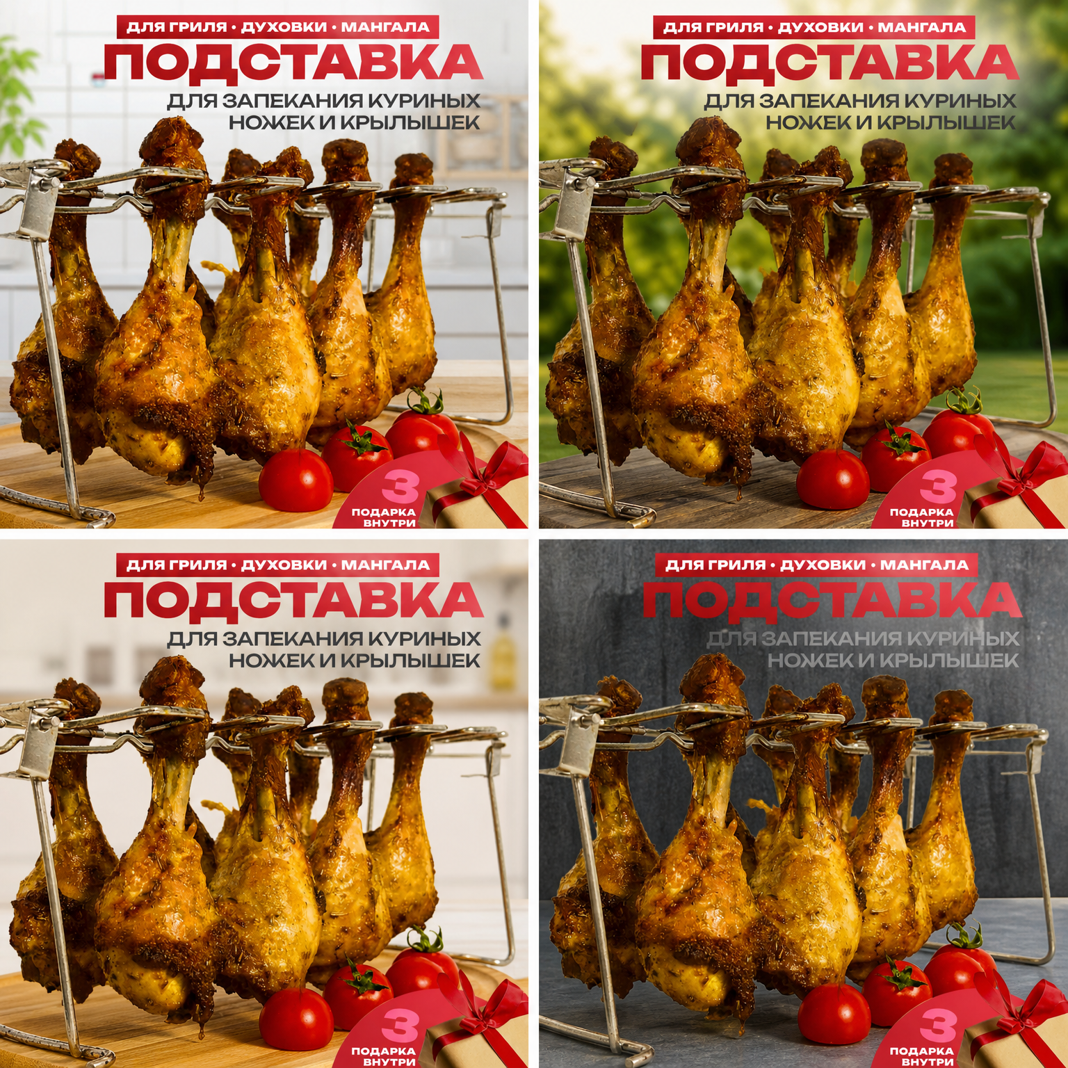 Подставка для куриных ножек гриль в духовку, нержавеющая сталь, 33 см x 12 см x 13.5 см (Цвет товара: grey; Ширина: 20 см; Длина: 20 см)