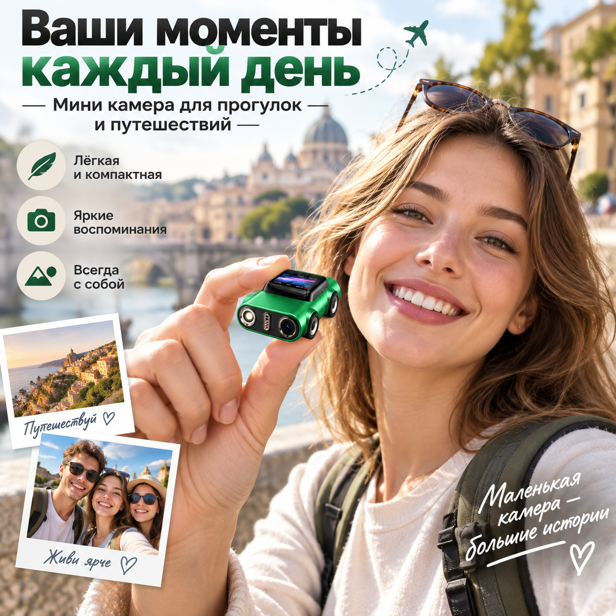 Портативная HD мини-камера для детей, ретро, карманная. синий