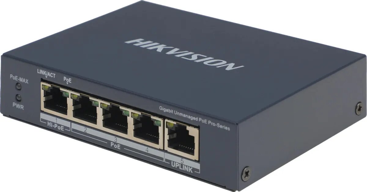 Коммутатор Hikvision DS-3E0505HP-E, неуправляемый