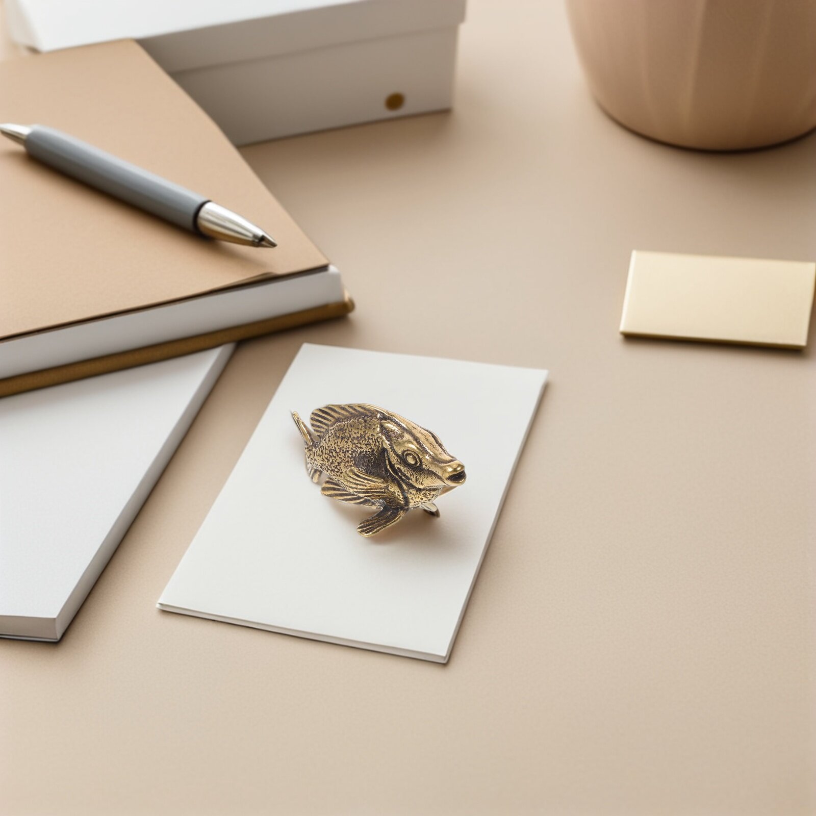 Рыбная латунная фигурка для декора, миниатюрная винтажная статуэтка для рабочего стола