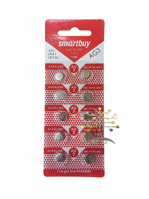 Батарейка LR41 (AG3, 384, 392, 736) 1.5V SmartBuy Blister, упаковка 10 шт. до 2029