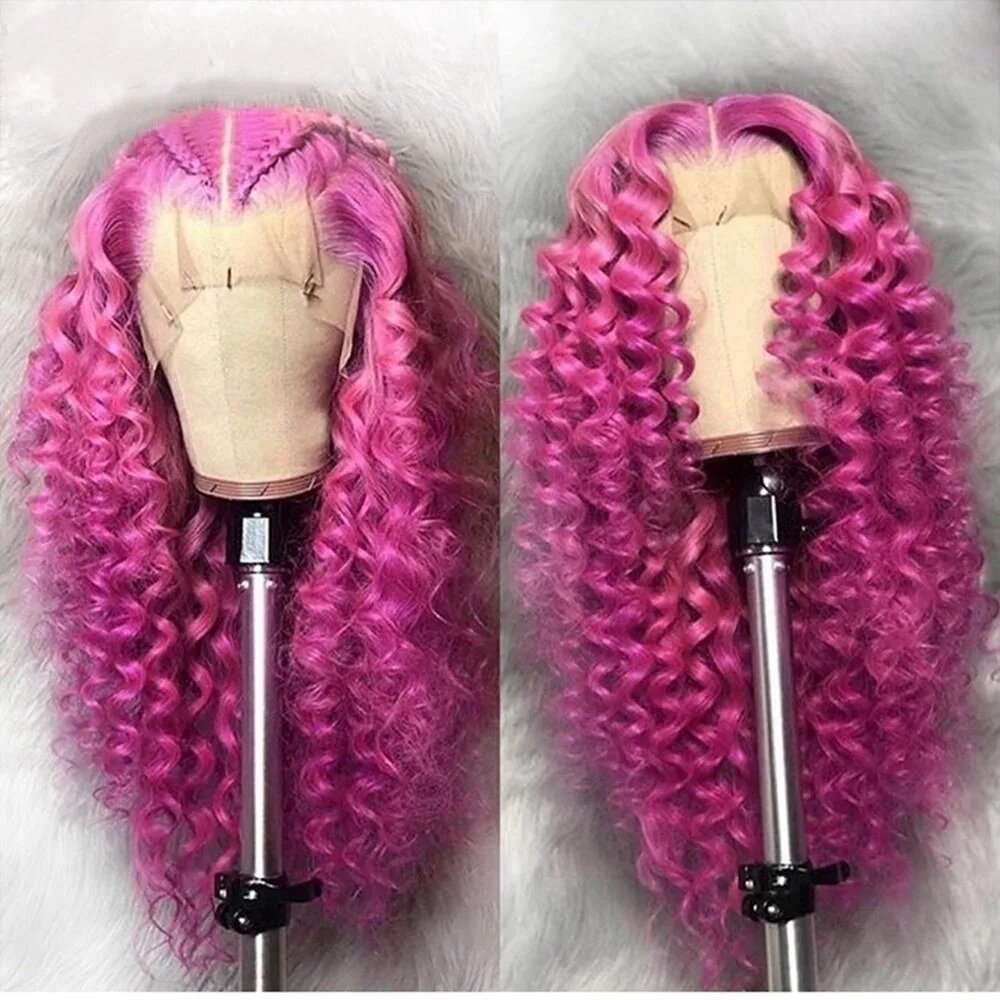 Синтетический парик Rose Pink Small Curls 13x4 HD Розовый, 30 дюймов, Rose Pink Color