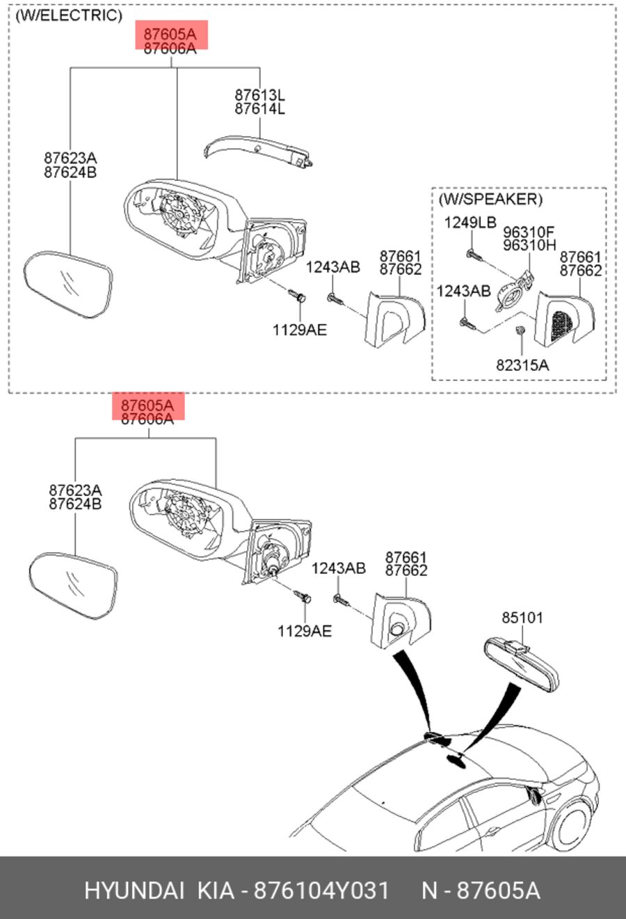 Зеркало заднего обзора наружное, левое org (Hyundai/Kia 876104Y031)