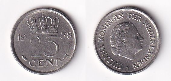 Нидерланды 25 центов 1956 год