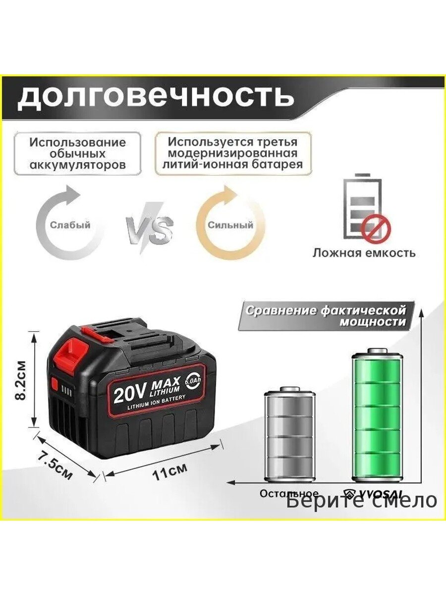 Аккумуляторная отвертка премиум-класса, бесщеточная, 800 Вт, 6 А·ч, бытовая, LB16901