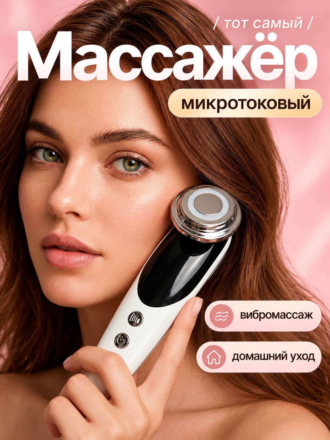 Микротоковый массажёр для лица и шеи 7-в-1 RF, LED, вибромассаж, лимфодренажный масажер