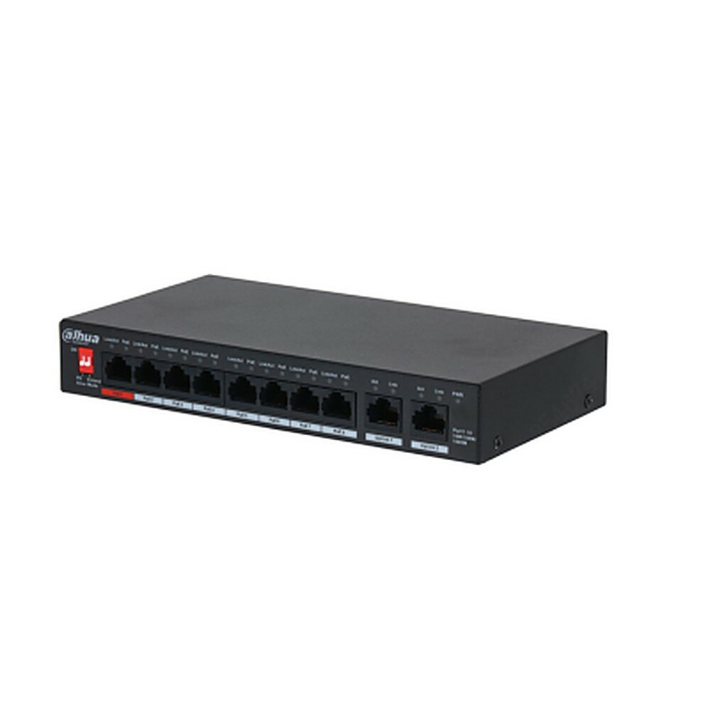 Неуправляемый коммутатор Dahua DH-PFS3010-8GT-96 — 8 портов, 8 PoE, бюджет 96 Вт, 1 Гбит/с, 2 SFP