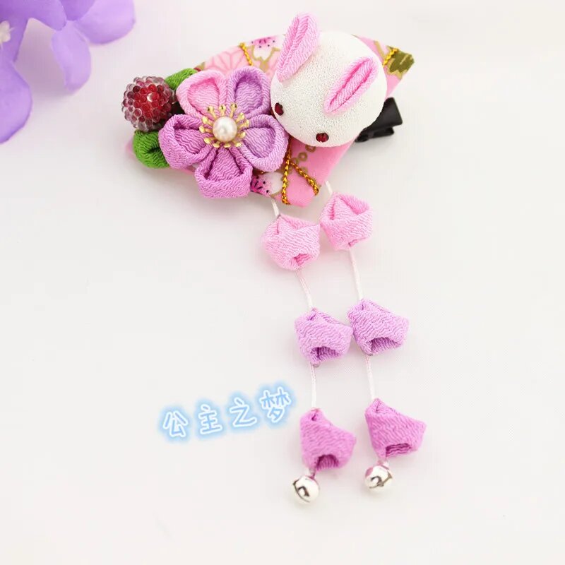 Ручные заколки для волос Kanzashi розового цвета Pink Purple