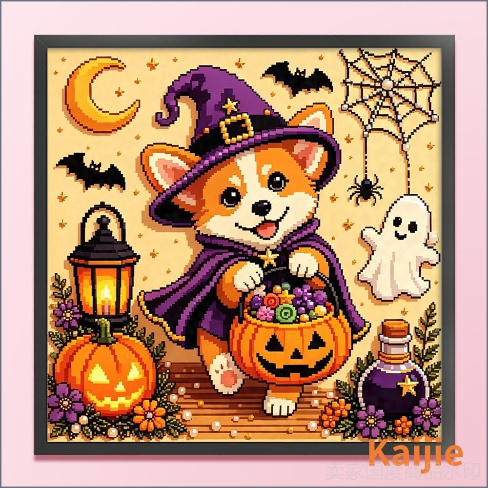 Крестиковый набор Corgi Witch, хлопковая канва 14 CT, размер 30 30 см