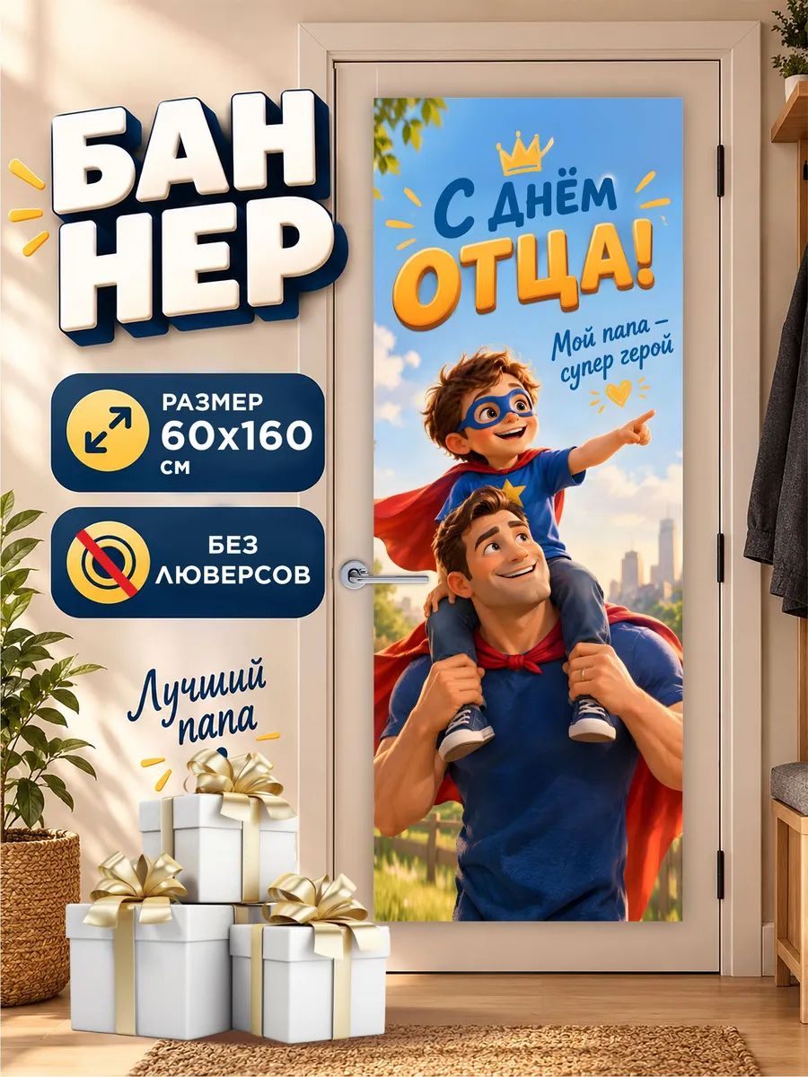 Баннер с Днем отца 160х60 см для фотозоны