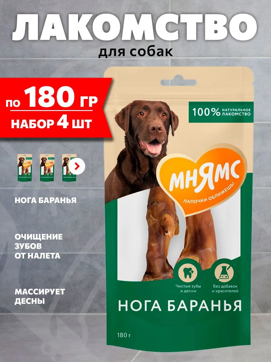 Лакомство Мнямс для собак, нога баранья сушеная, 180 г 4 шт