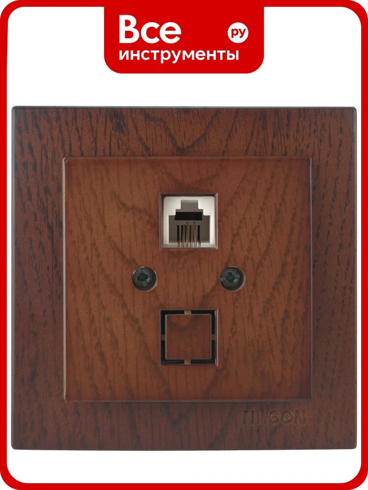 Розетка NILSON 1СП телефонная RJ11 орех Touran wood 24271040