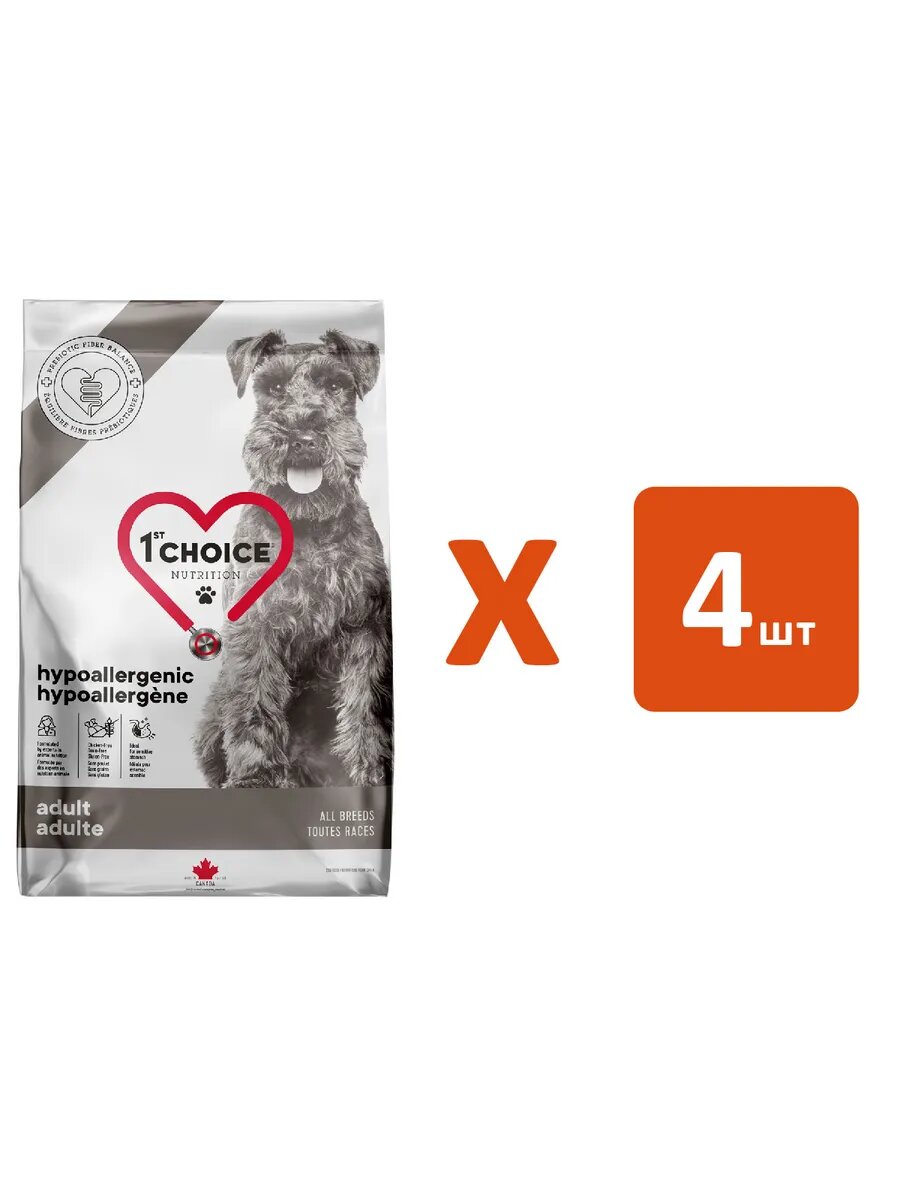 Корм сухой 1st Choice Care Dog Adult All Breeds Hypoallergenic беззерновой для собак, при аллергии, утка, 2 кг 4 шт