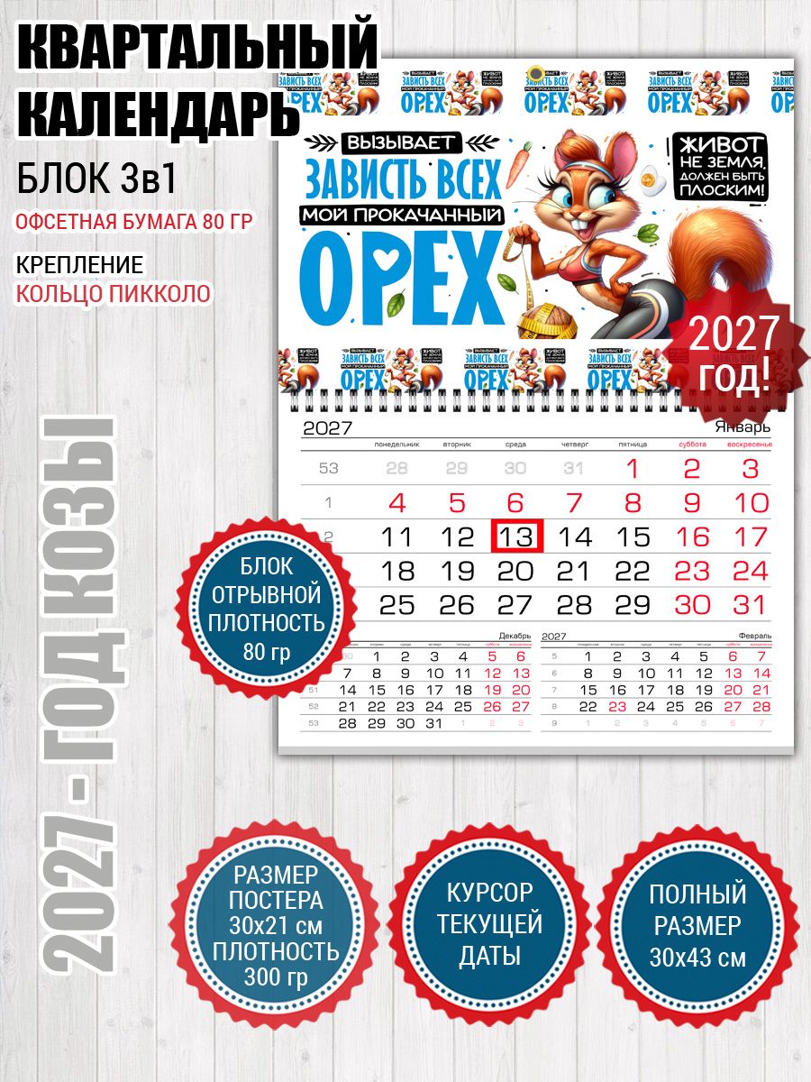 Календарь 2027 для тренера Белочка