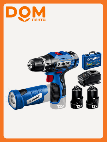 Изображение товара Дрель-шуруповерт аккумуляторная ЗУБР Профессионал, 2 АКБ и З/У + LED фонарь
