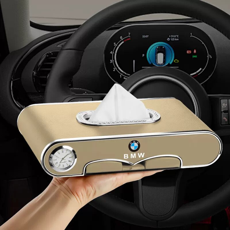 Универсальный автомобильный держатель для салфеток BMW с часовым дизайном, бежевый цвет подходит для моделей 3 Series,