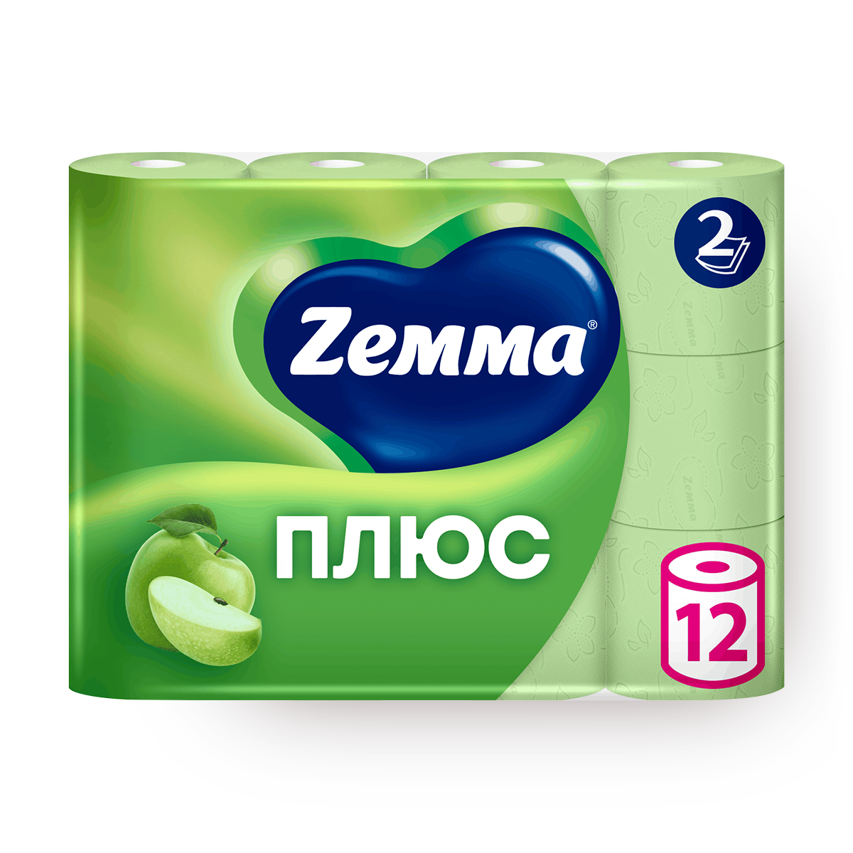 Туалетная бумага Zemma "Плюс яблоко", 2 слоя, зеленая, ароматизированная, 12 рулонов