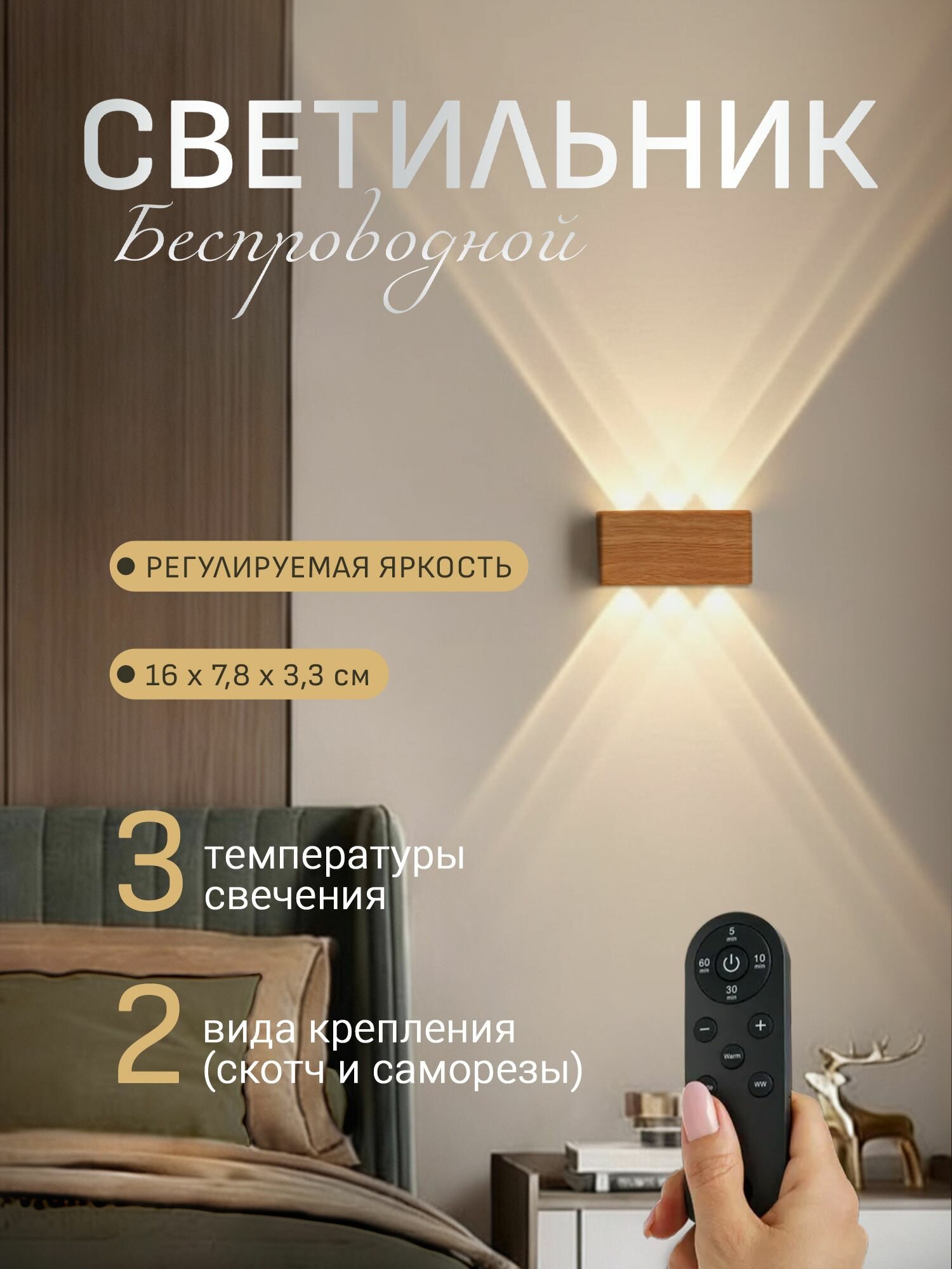 Светильник настенный беспроводной на аккумуляторе с пультом ДУ