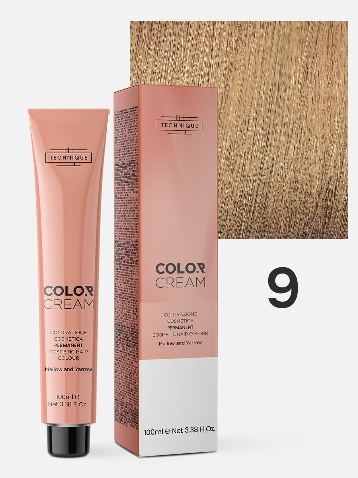 Крем - краска для волос профессиональная Technique Color Cream Permanent Cosmetic Hair Colour 9 Блонд, 100 мл