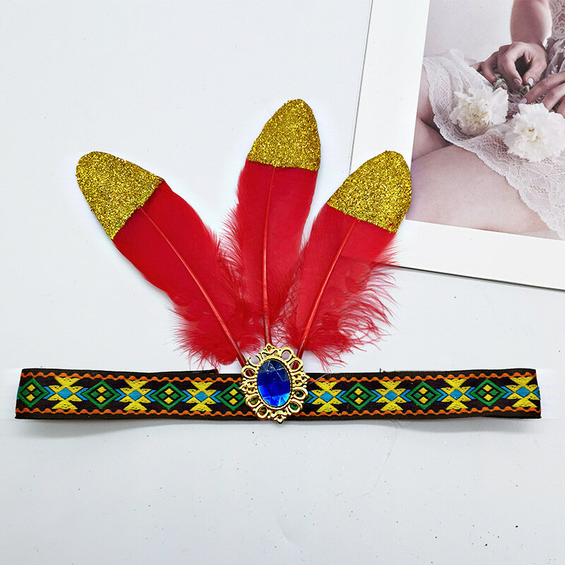 Натуральный перьевый индейский африканский головной убор для сцены, вечеринки, фестиваля - Ярко-красный