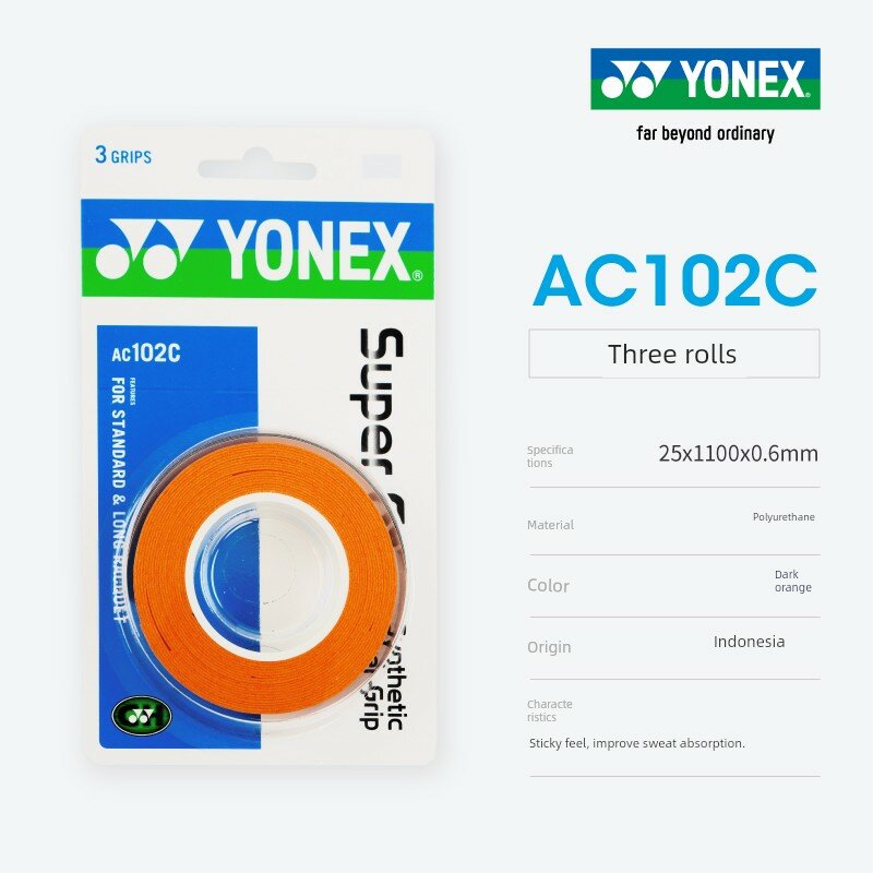 YONEX AC102C Базовая Ручная Лента, Темно-Оранжевая, 3 Штуки в Рулоне для Спортивного Обмотки