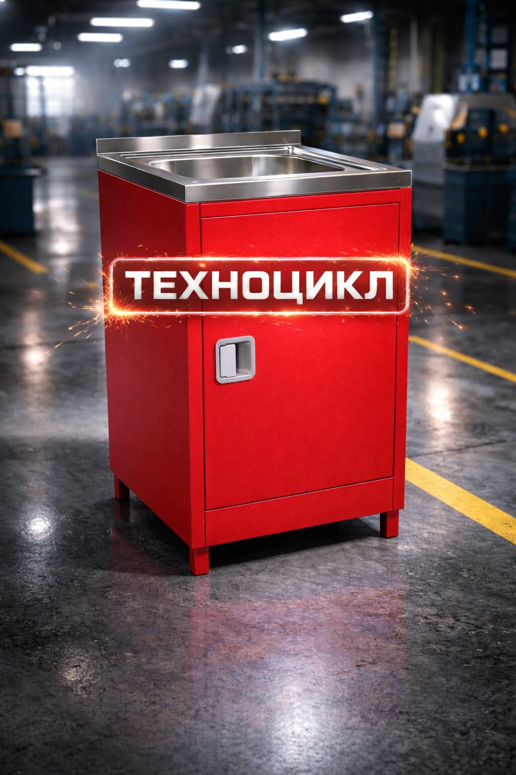Техноцикл 500х500х830 мм Мойка производственная с тумбой МТ-1, 1 чаша из нержавеющей стали, красный, серия Б