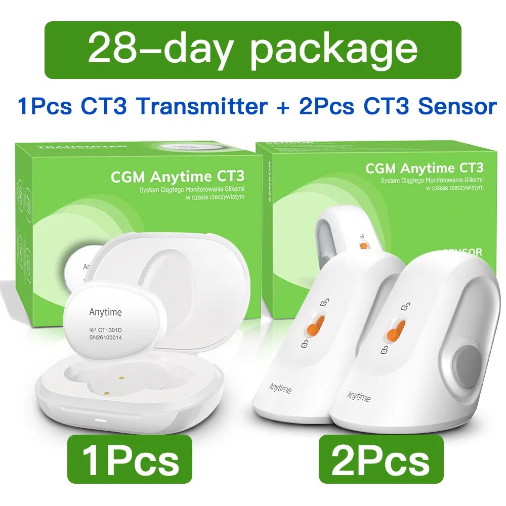 CGM Anytime CT3, 28-дневный набор: 1 передатчик + 2 сенсора