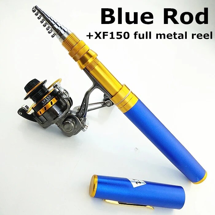 Телескопическая удочка для спиннинга 1.8/2.1м Синий, blue rod and XF150, 1.7m