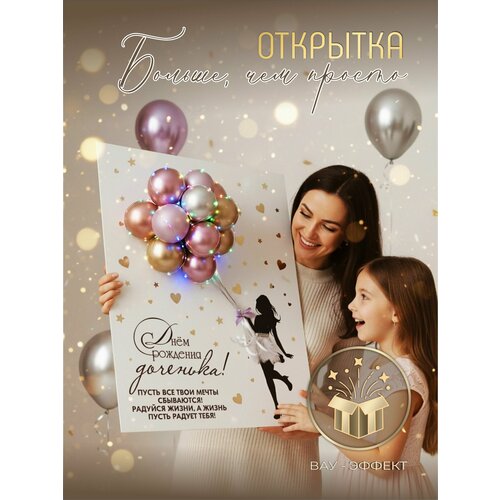 фото Открытка-панно "с днем рождения" 58х45см, с оживающей открыткой и воздушными шарами