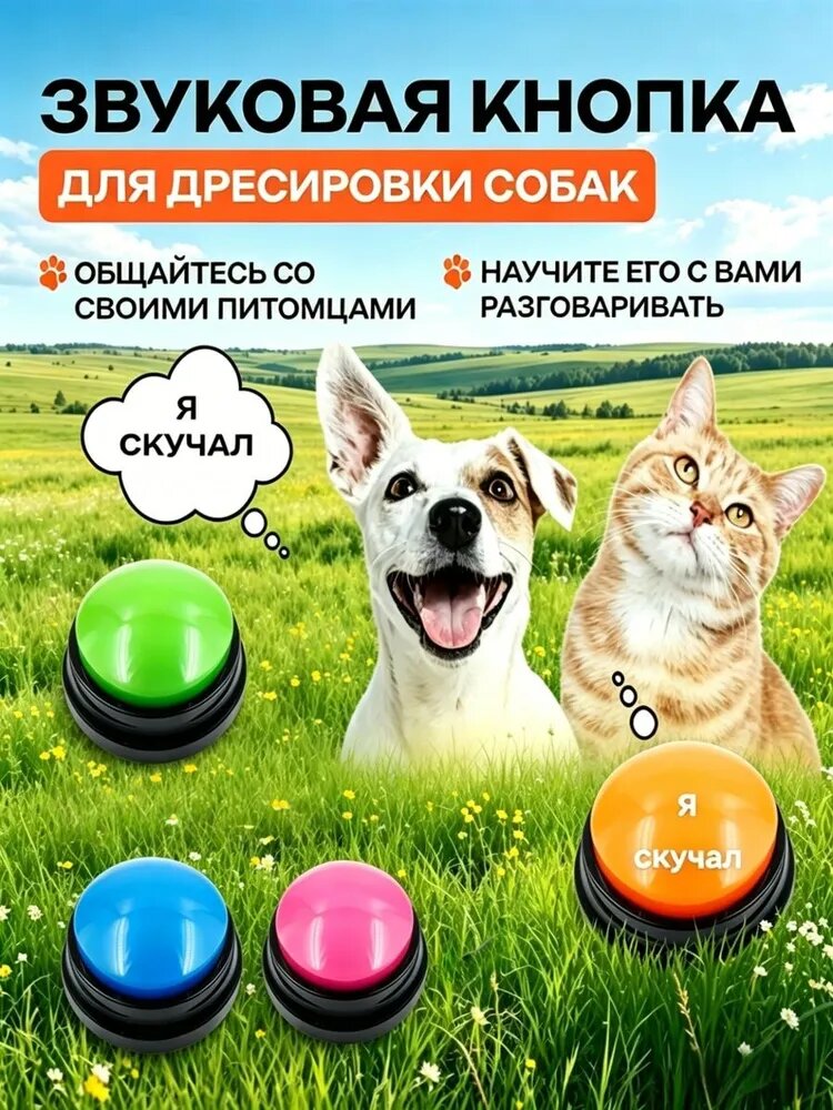 Кнопки для дрессировки с записью голоса, тренажер для кошек и собак, 4 кнопки