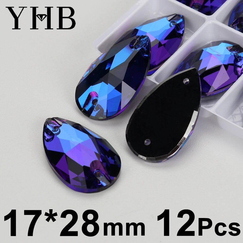 Стразы стеклянные Rolivi Navette синие для одежды Фиолетовый, Drop 17X28mm