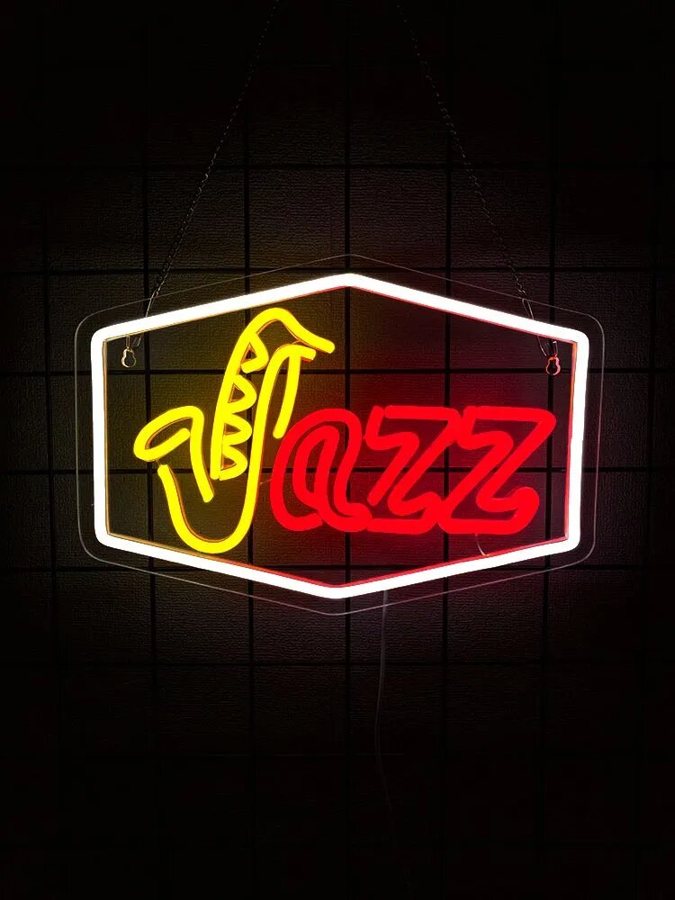 Неоновая вывеска Jazz, светодиодные лампы, для украшения стен, дизайн в виде саксофона, подходит для спален, музыкальных комнат, вечеринок, подарков