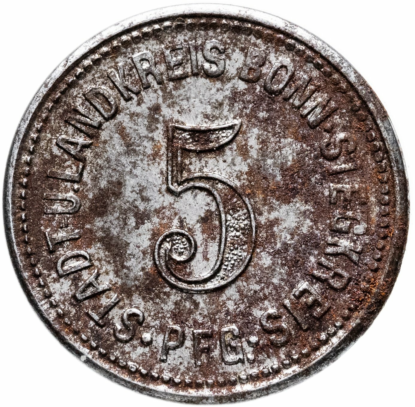 Германия "Бонн-Зиг" 5 пфеннигов 1919 нотгельд, Цинк, в сохранности F-VF