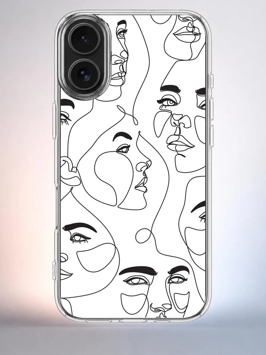 Чехол iPhone 16 лица линиями силиконовый прозрачный