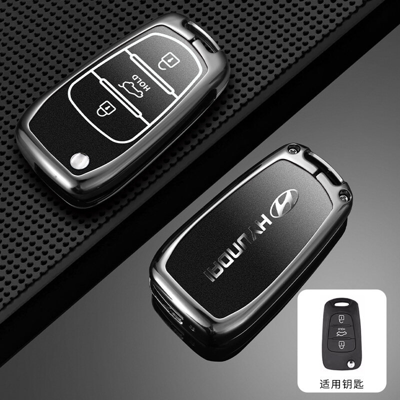 Чехол для ключа багажника Hyundai Santa Fe E-стиль с градиентом черный-серый (одиночный чехол)