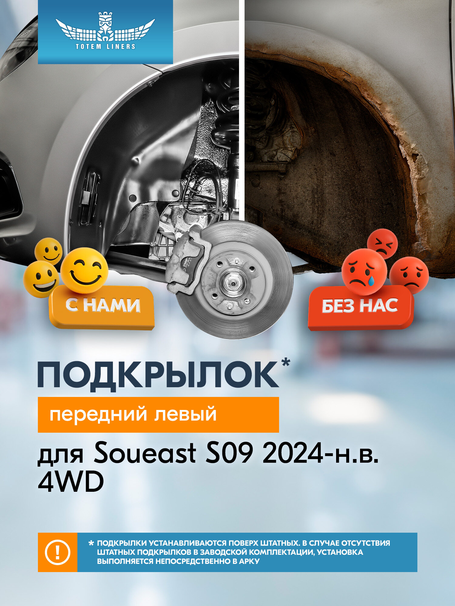 Подкрылок (локер) для Soueast S09 2024-н. в. 4WD Totem Liners, передний левый, 1 шт. / Соуист С09