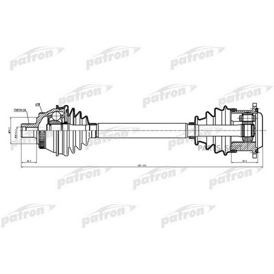 Полуось левая 38x527x59.5 ABS: 45T AUDI A4 AVANT I (8D5, B5), A4 I (8D2, B5) 96-00 от официального дистрибьютора, PATRON, артикул PDS0025