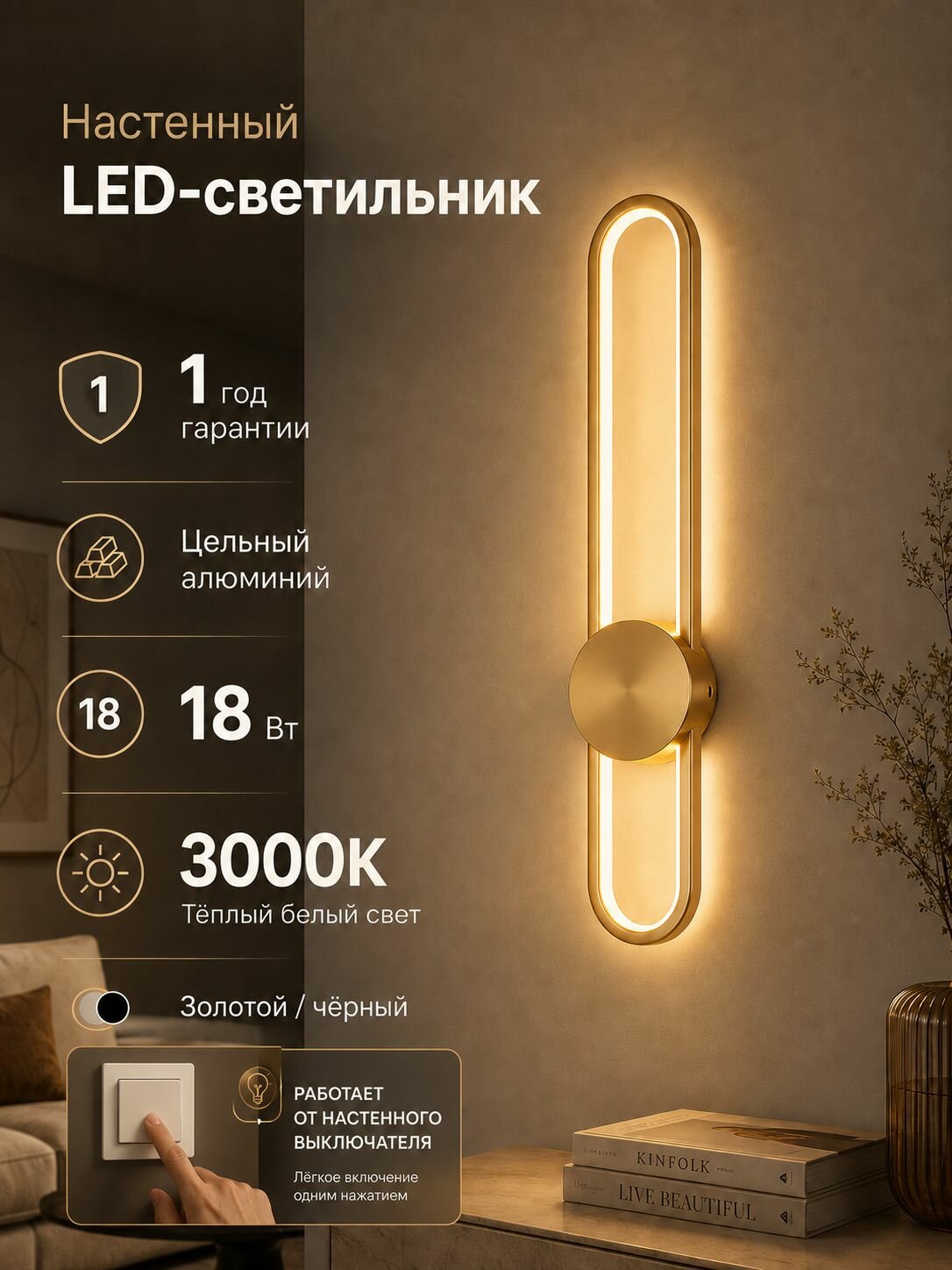Настенный светильник, LED, 18 Вт