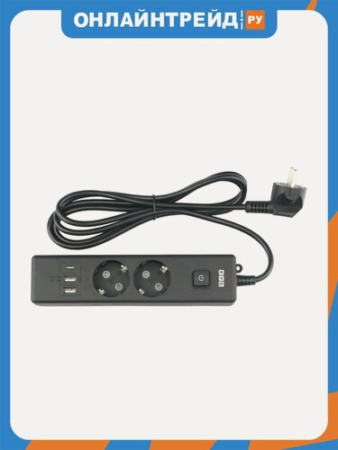 Изображение товара Сетевой удлинитель с USB Power Cube PowerCube, 2 розетки с заземлением, с выключателем, 3USB, 3500 Вт, 16А, 1.9 м, 3*1,0 (черный)