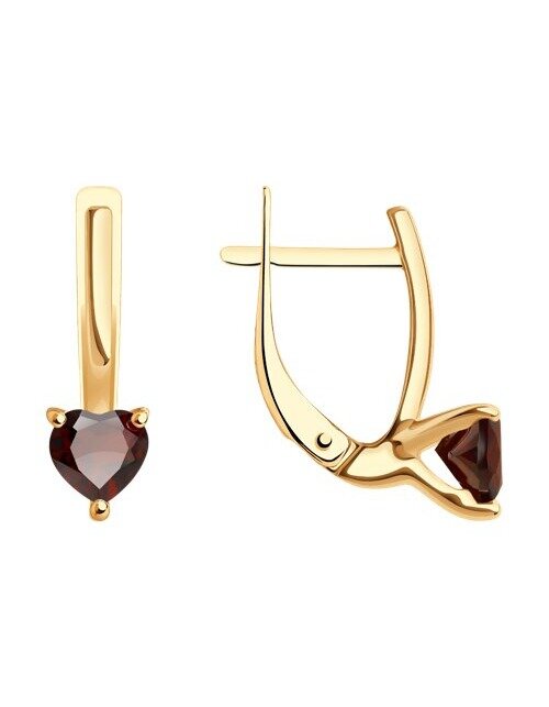 Серьги красное золото, 585 проба, гранат