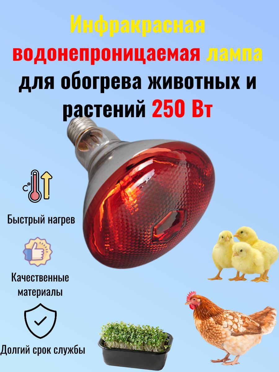 Лампа инфракрасная для обогрева цыплят, кур, свиней, растений и теплиц 250 Вт